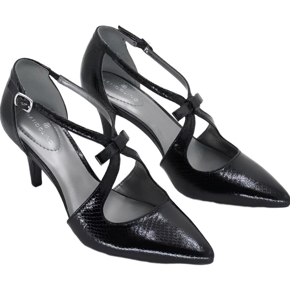 Bandolino Zeffer Strappy Bow Kitten Heel Pump - Black Snake - Women's US 6.5M - Picture 4 of 6